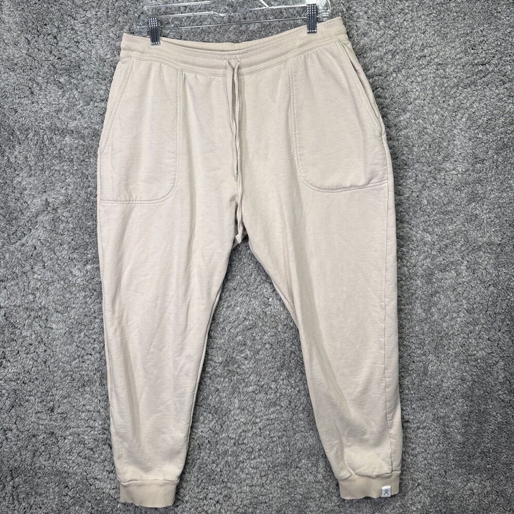 DK Active 100% Organic Cotton Jogger Sweatpants Cream Beige Athleisure Large